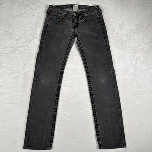 VTG True Religion Jeans Women Size 27 Gray Stella Big T Low Rise Made in USA